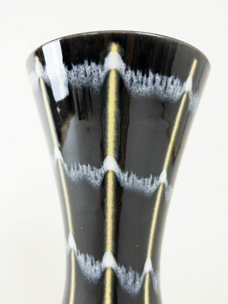 Dümler And Breiden Ceramic Vase West German Pottery  Mid Century, Black, White And Yellow Decor photo vintage