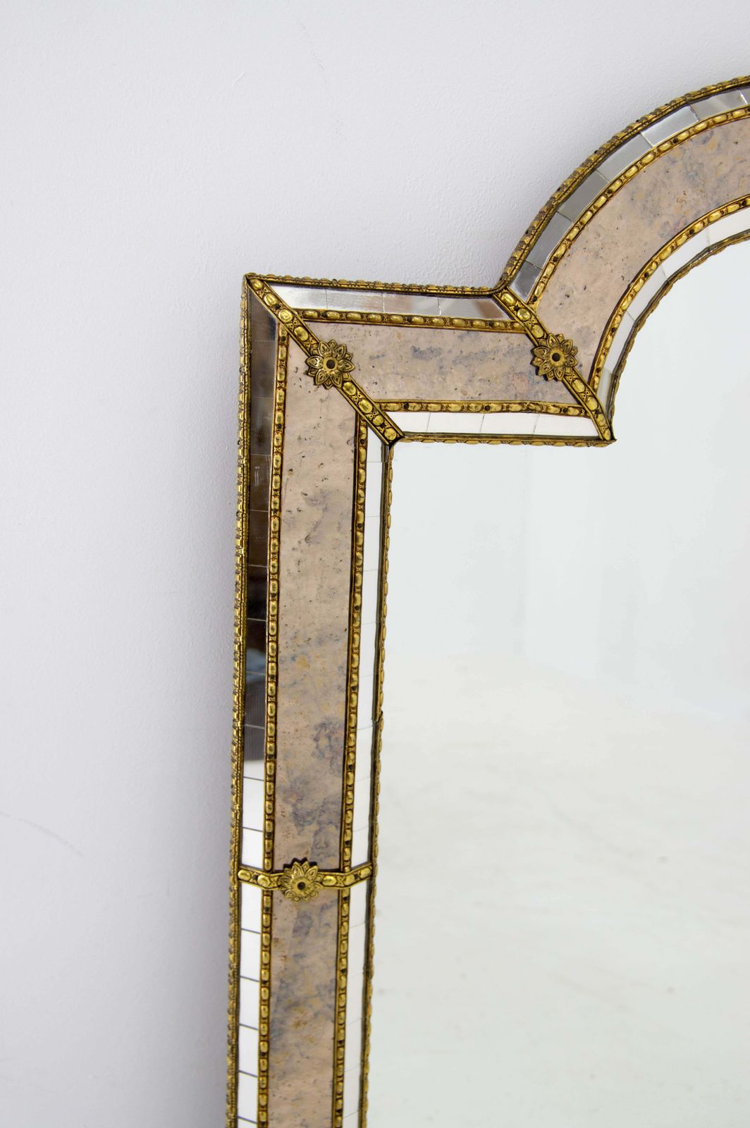 Multi Facets Mirror With Brass Garlands France 1970s photo for sale