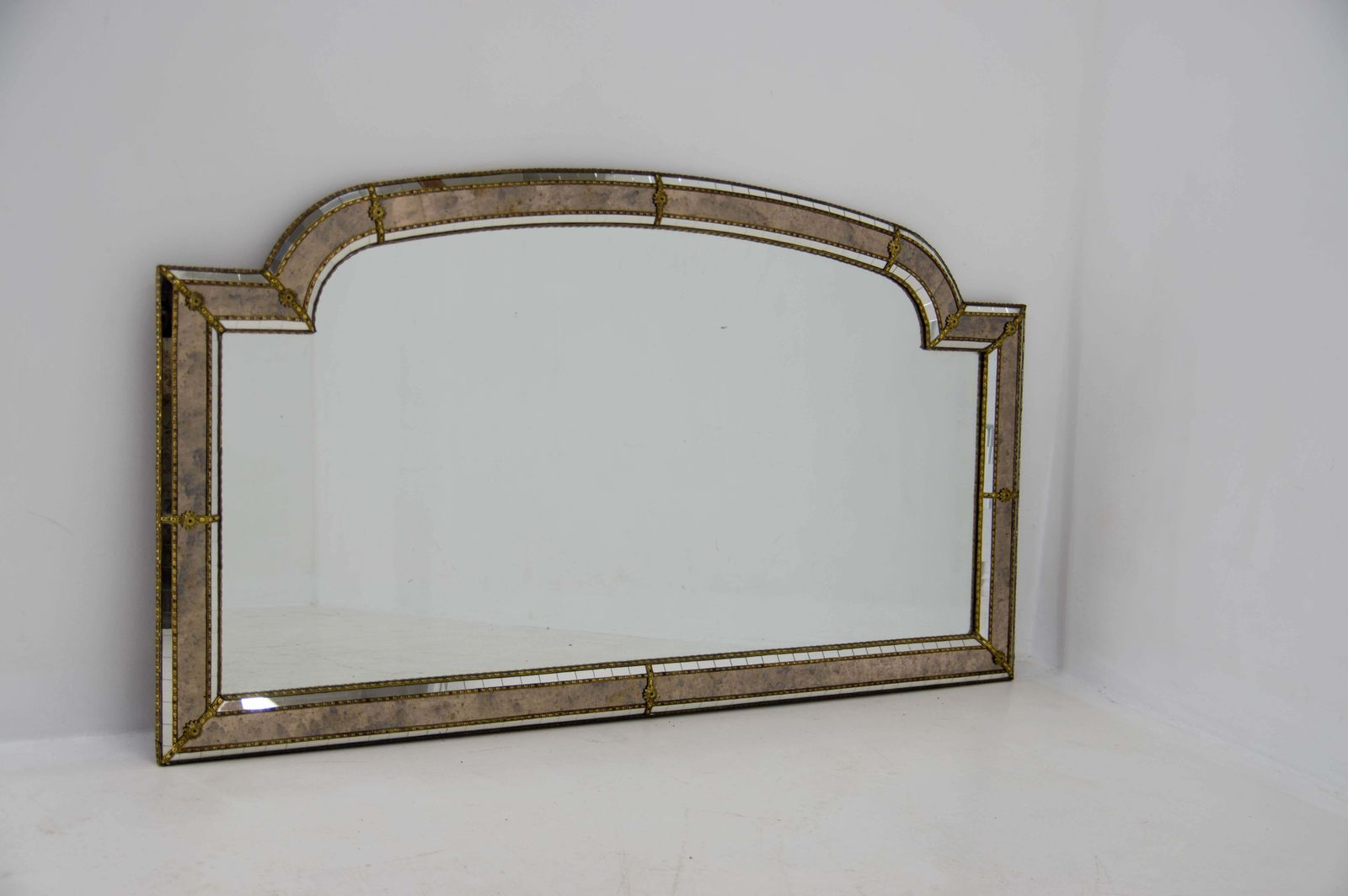 Multi Facets Mirror With Brass Garlands France 1970s photo buy