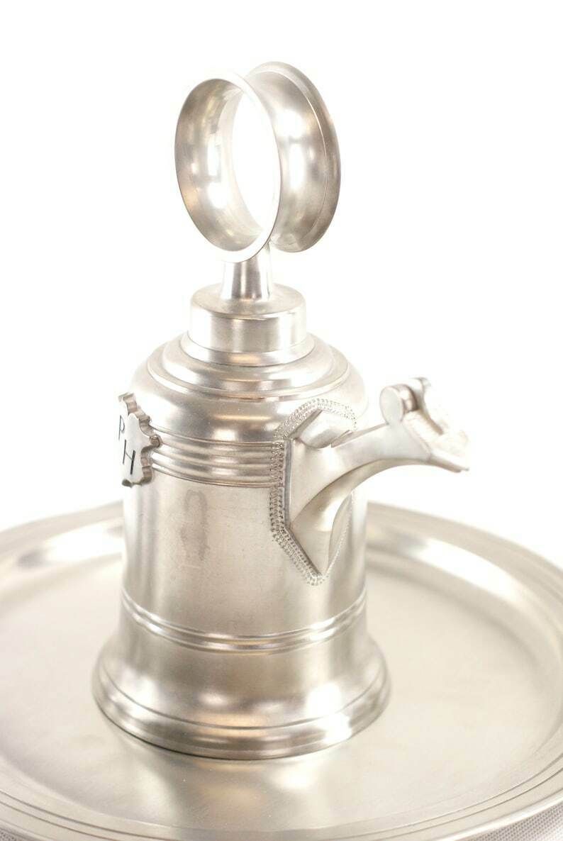Pewter Serving Set   Bar Cart Set   Heavy Pewter Drinks Set With A Tray, Six Cups And A Wine Jug photo for sale