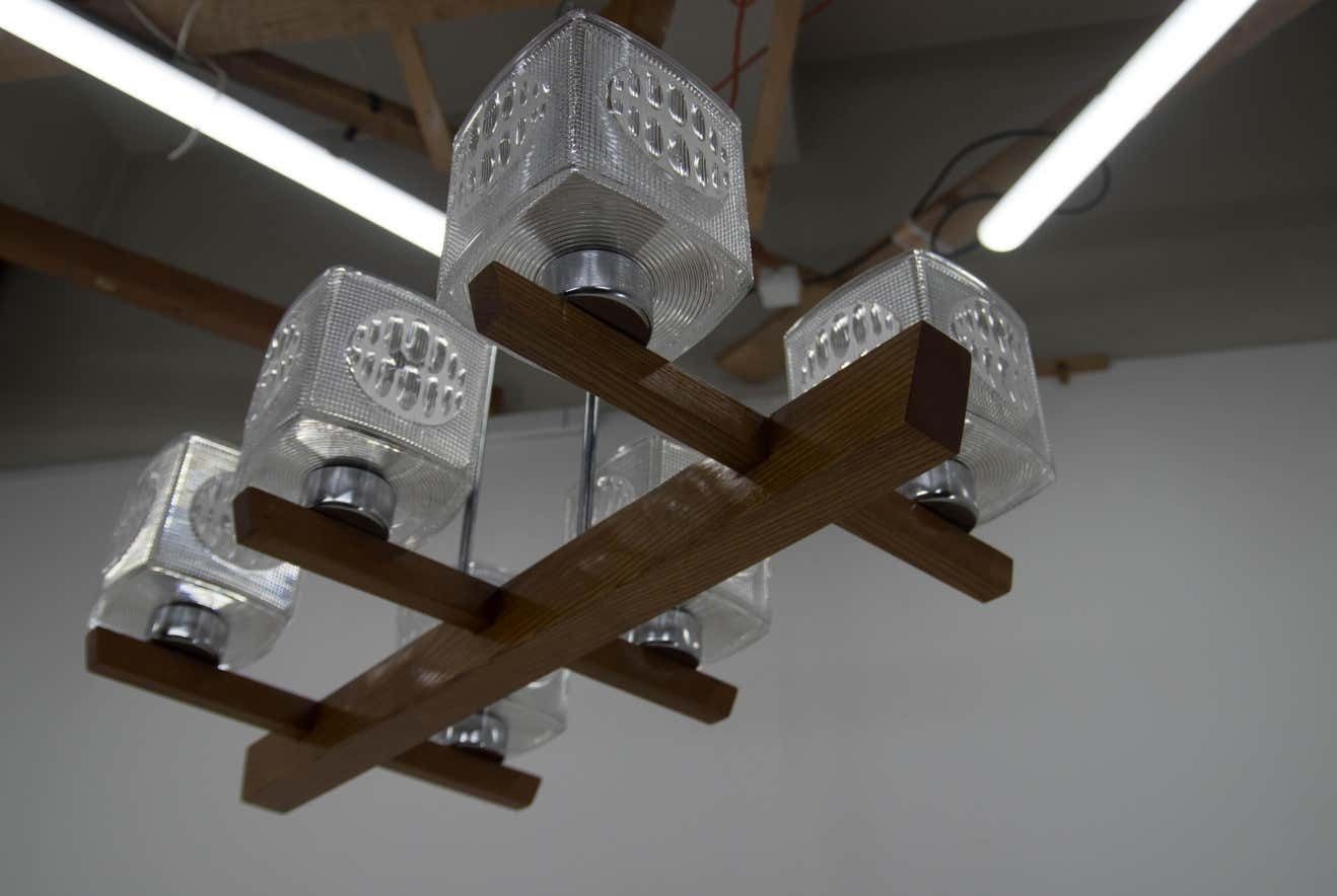 photo furniture Set Of Two Big Mid Century Chandeliers By Instala Decin 1970s