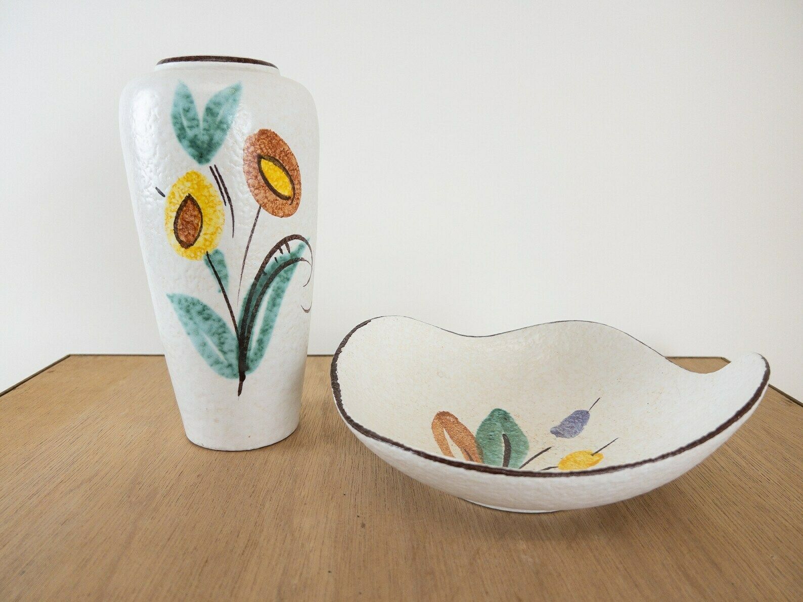 Scheurich Hand Painted 1950s Mid Century Ceramics, Vase And Bowl