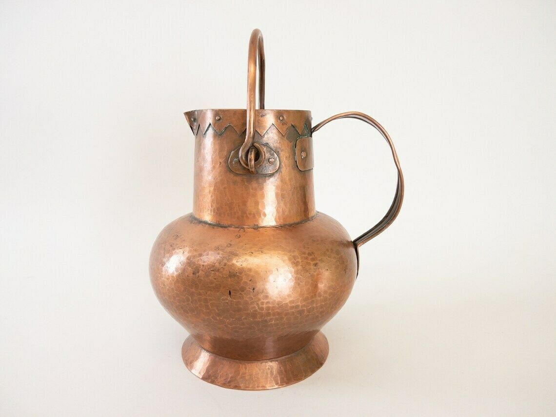 Copper Water Pitcher   Large Copper Antique Jug With Handle   Made In Switzerland By Alla Monda