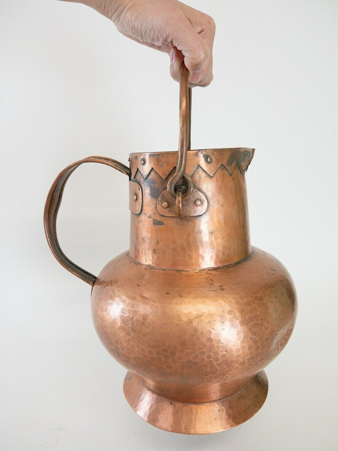 Copper Water Pitcher   Large Copper Antique Jug With Handle   Made In Switzerland By Alla Monda photo furniture