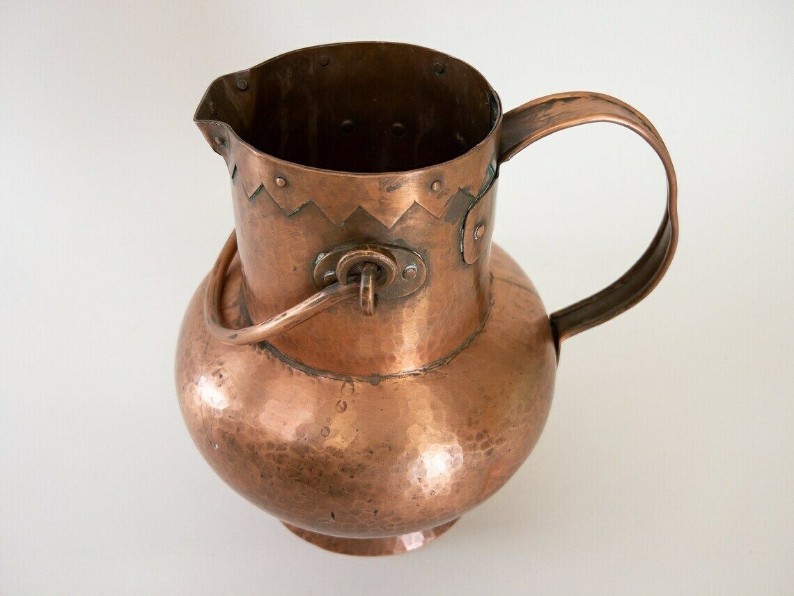 Copper Water Pitcher   Large Copper Antique Jug With Handle   Made In Switzerland By Alla Monda photo Home Decor