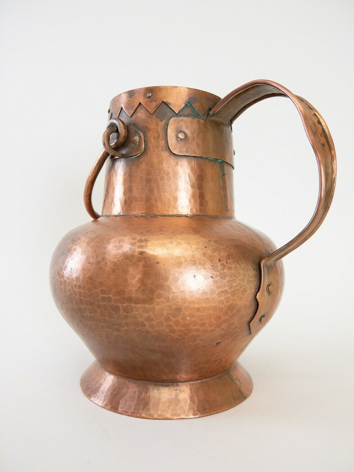Copper Water Pitcher   Large Copper Antique Jug With Handle   Made In Switzerland By Alla Monda photo vinterior