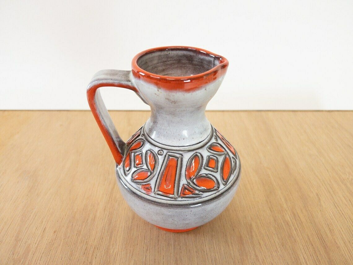 Italian Vase By Alvino Bagni   Italian Mid Century Red And White Ceramic Vase With Handle   Made In Italy photo vintage