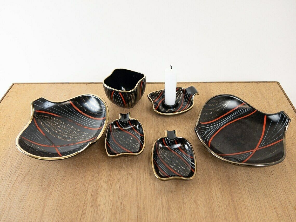 Atomic Age Smoking Set   West German Pottery   1950s, Mid Century Ashtray, Candleholder, Cigarette Holder   Smoking Accessory photo furniture