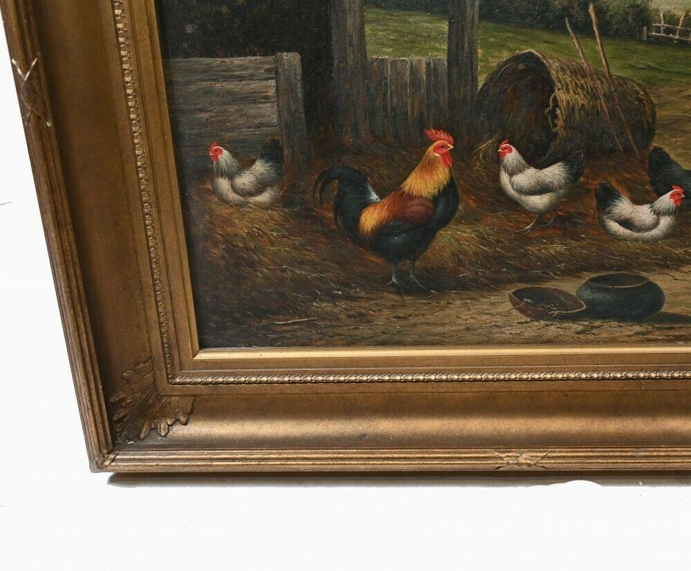 Victorian Oil Painting Farm Yard Edgar Hunt Manner photo furniture