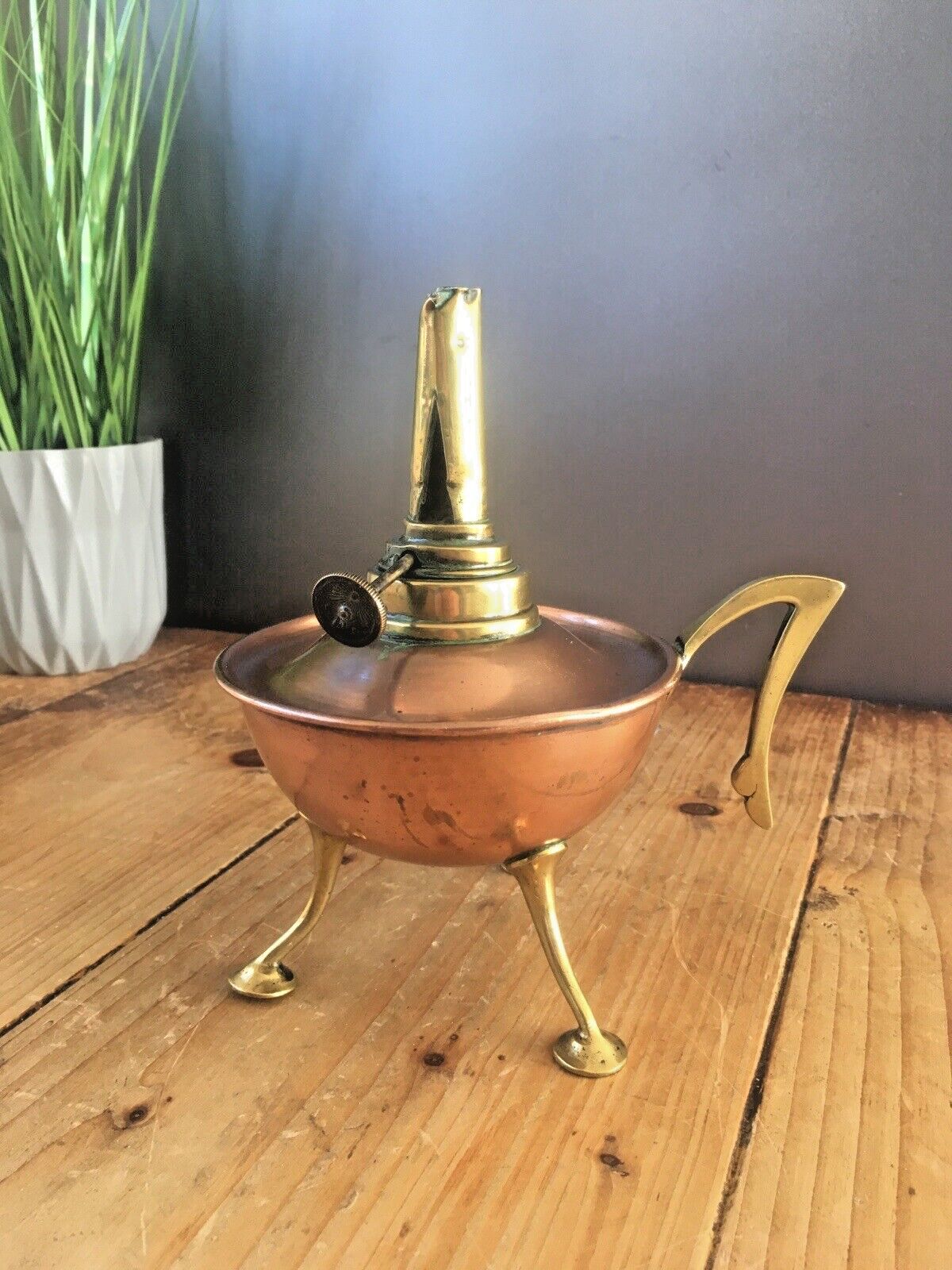 Superb C1890 Antique Arts & Crafts Copper & Brass Oil Lamp Burner W.A.S Benson photo vinterior