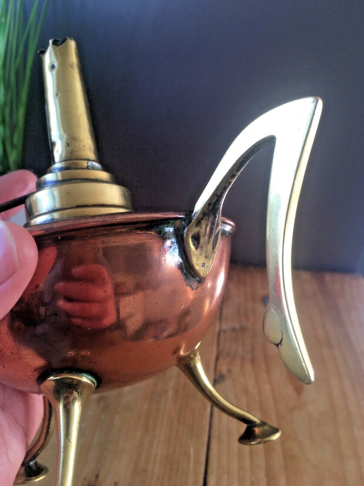 225.0 Superb C1890 Antique Arts & Crafts Copper & Brass Oil Lamp Burner W.A.S Benson photo
