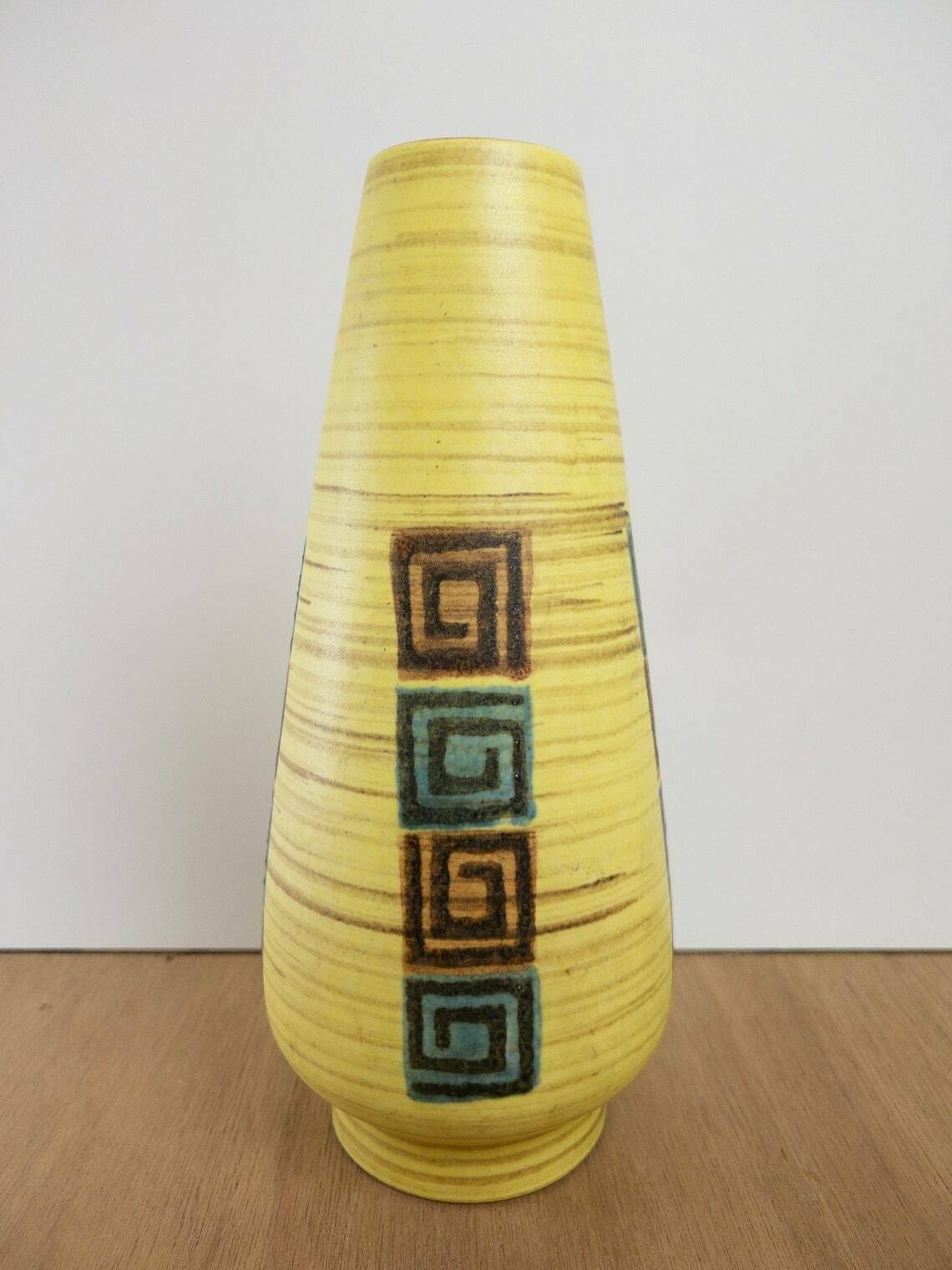 West German Pottery Vase, Dümler And Breiden, Yellow And Blue Tones, Mid Century Modern photo Home Decor