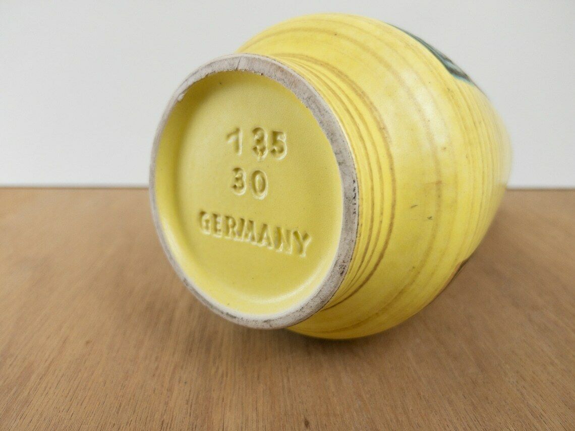 photo furniture West German Pottery Vase, Dümler And Breiden, Yellow And Blue Tones, Mid Century Modern