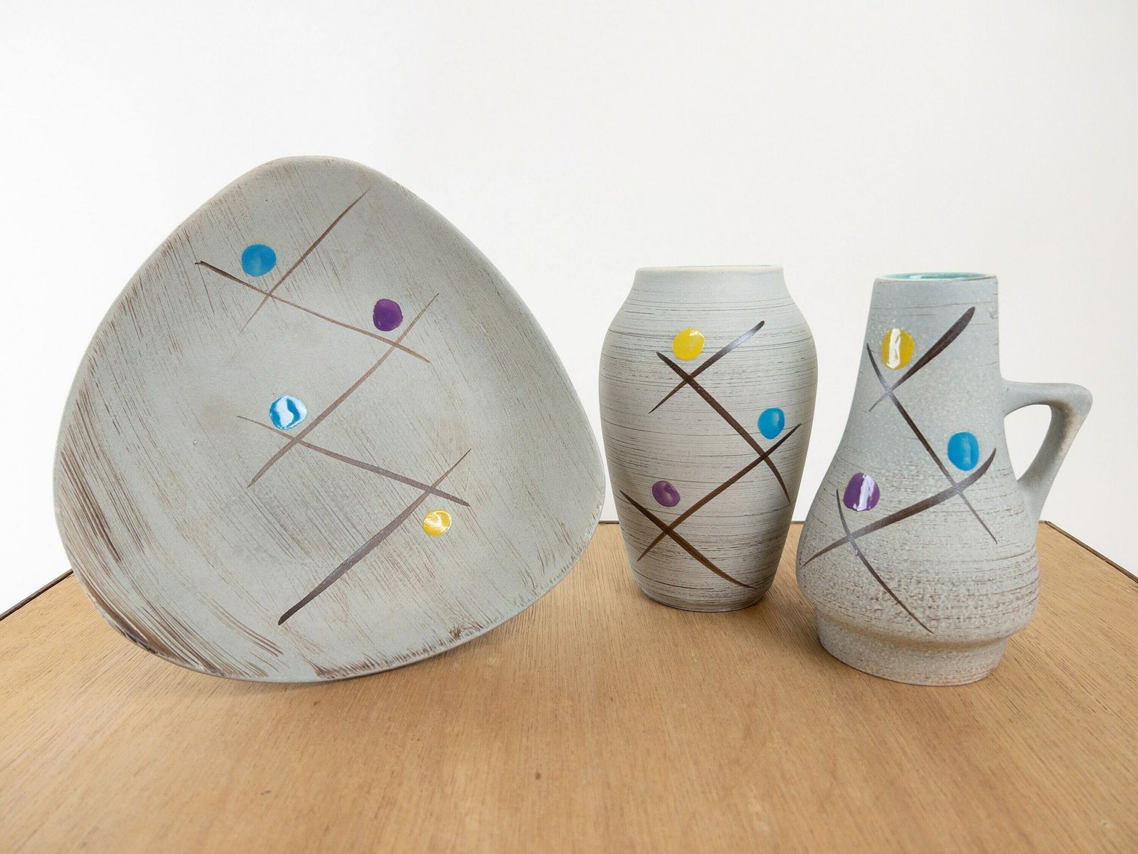 West German Pottery   Bay Keramik   Mid Century Ceramic Set   1960s Mid Century Ceramics Vases And Bowl