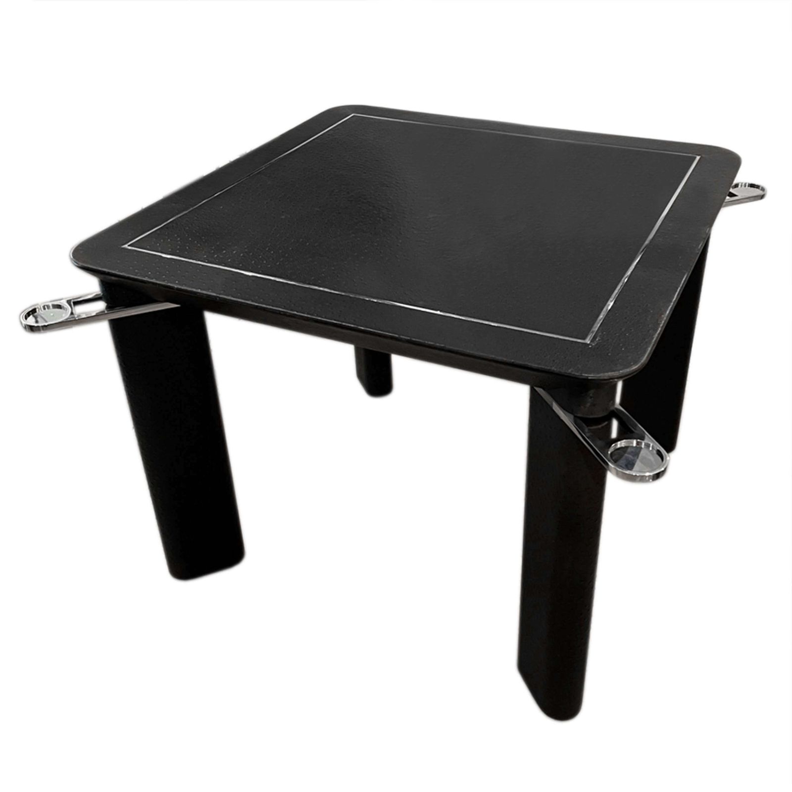 French Ostrich Skin Card Table With Chrome Trim And Drink's Holders