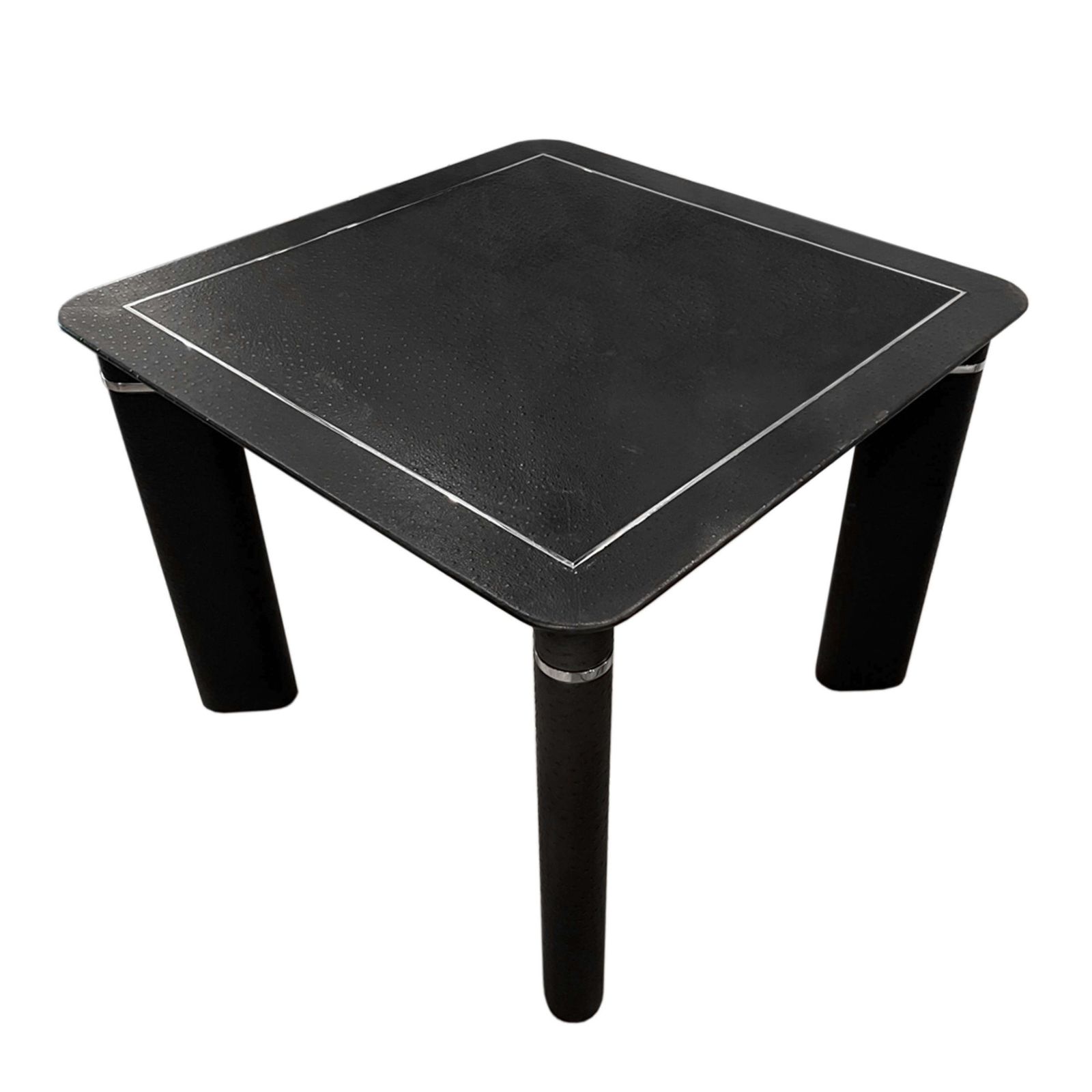 French Ostrich Skin Card Table With Chrome Trim And Drink's Holders photo furniture