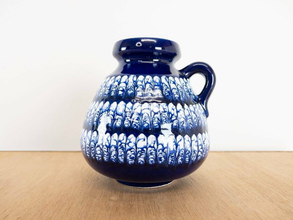 Schlossberg Vase With Ear Handle, Dark Blue And White Marble Decor photo 68.0