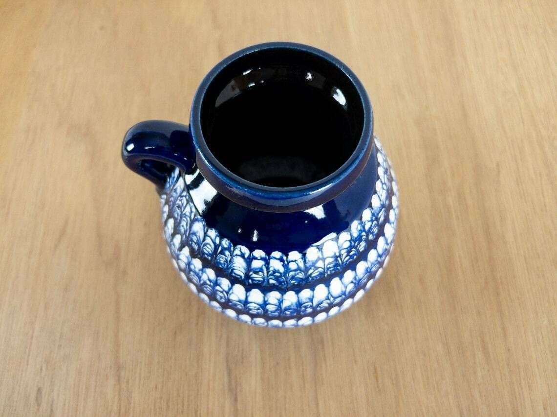 Schlossberg Vase With Ear Handle, Dark Blue And White Marble Decor photo vintage