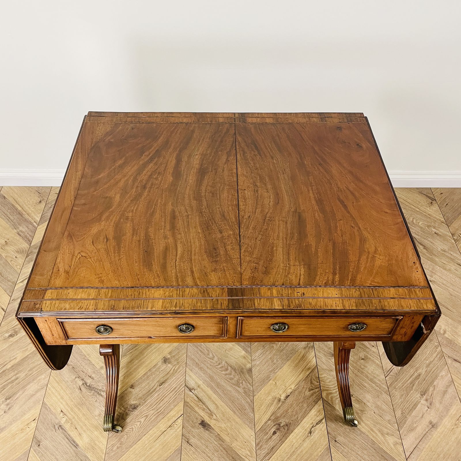 Antique English Mahogany Drop Leaf Stretcher Table On Castors, 19th Century photo vinterior