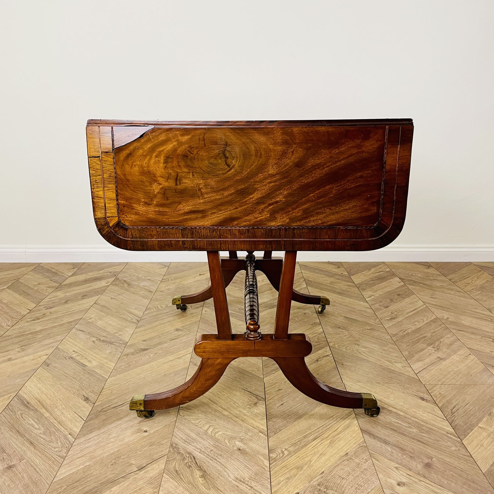 Antique English Mahogany Drop Leaf Stretcher Table On Castors, 19th Century photo vintage