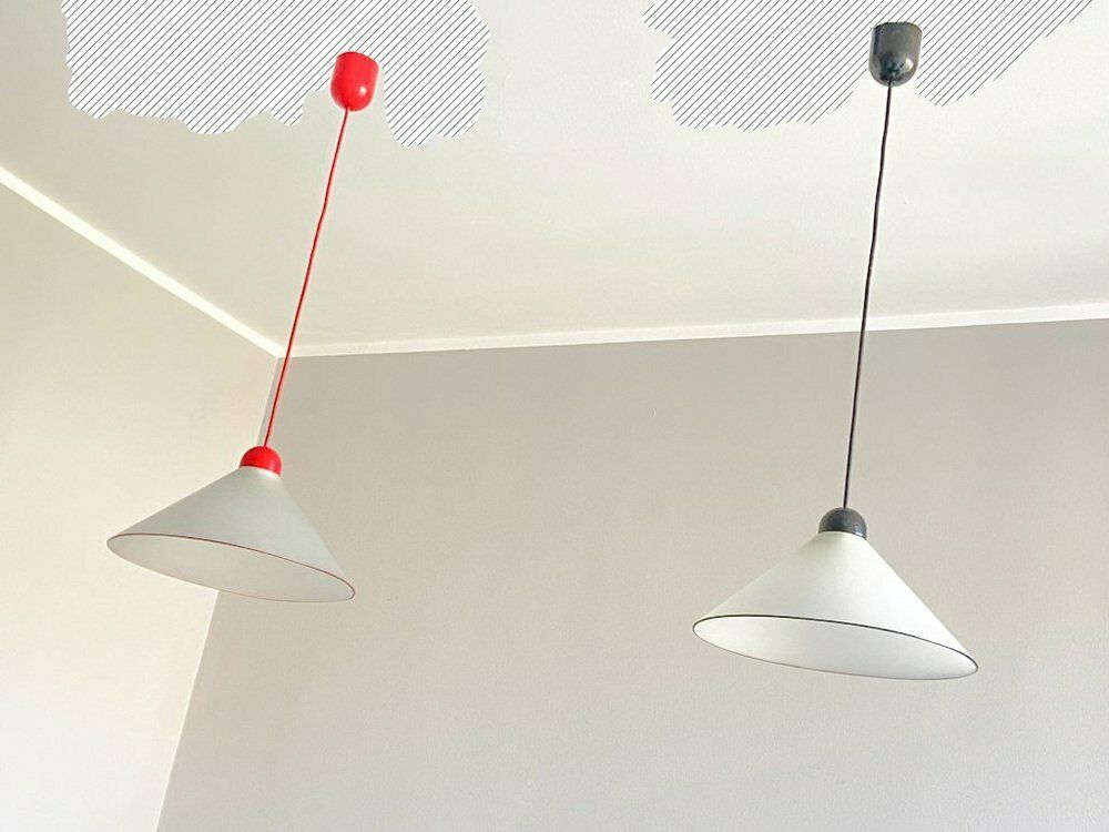 photo furniture Italian Sofit Opaline Glass Lamps, 1970s, Set Of 2