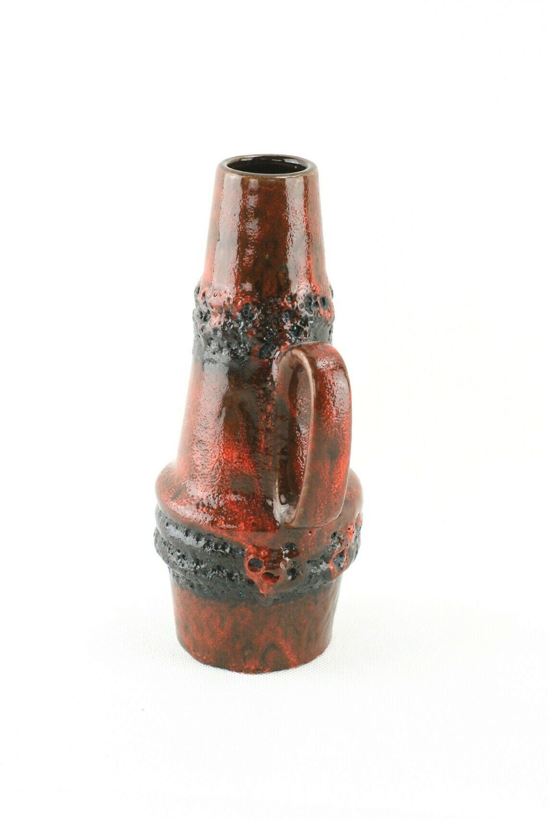 81.0 West German Pottery   Scheurich Keramik   Fat Lava   Orange Black Drip Fat Lava Glaze   Scheurich 400 22 photo