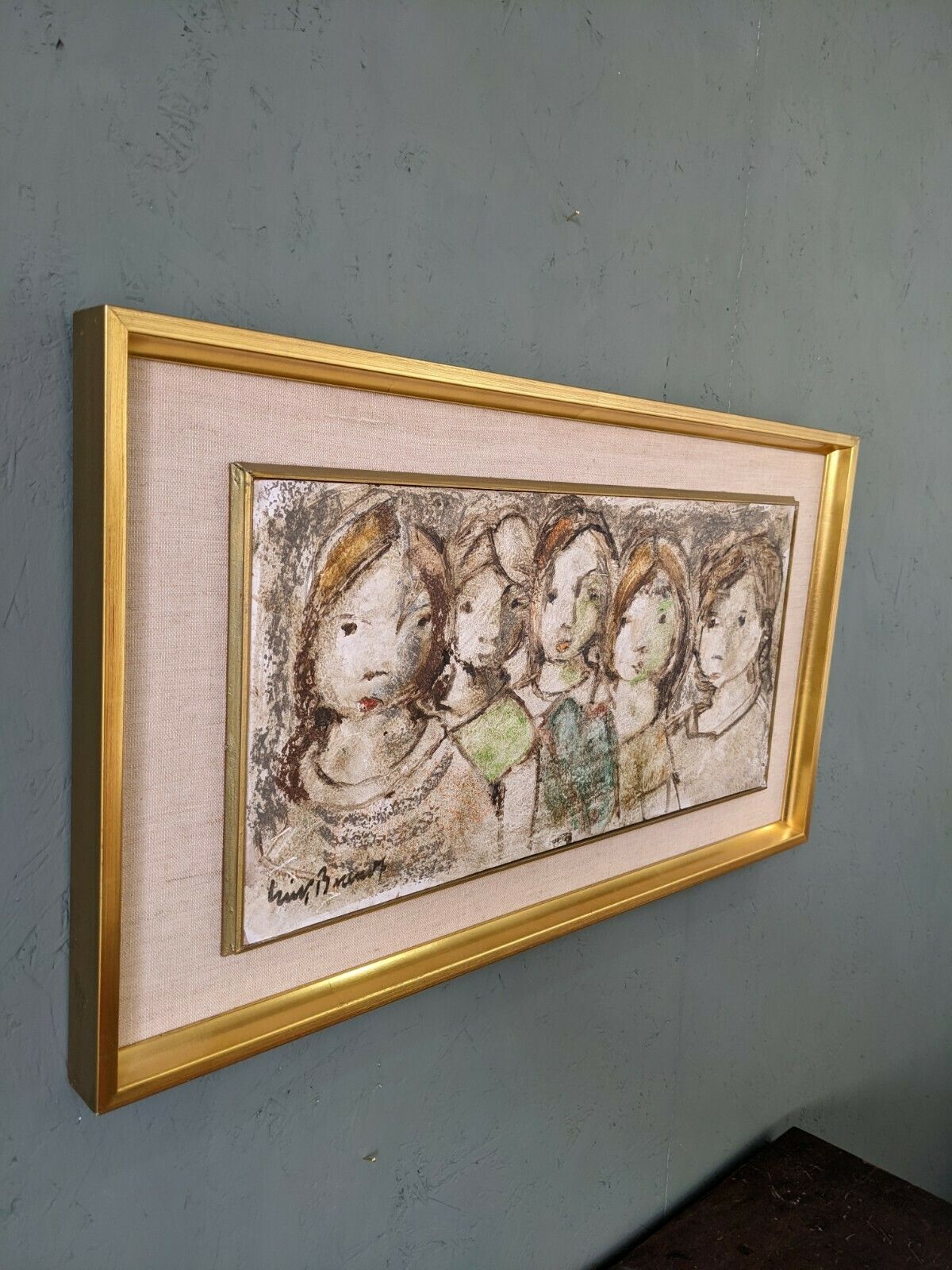 Mid Century Modern Swedish Framed Figurative Oil Painting, 'The Children' photo 429.0