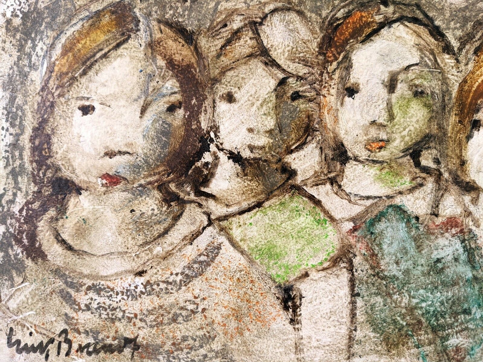 Mid Century Modern Swedish Framed Figurative Oil Painting, 'The Children' photo vintage