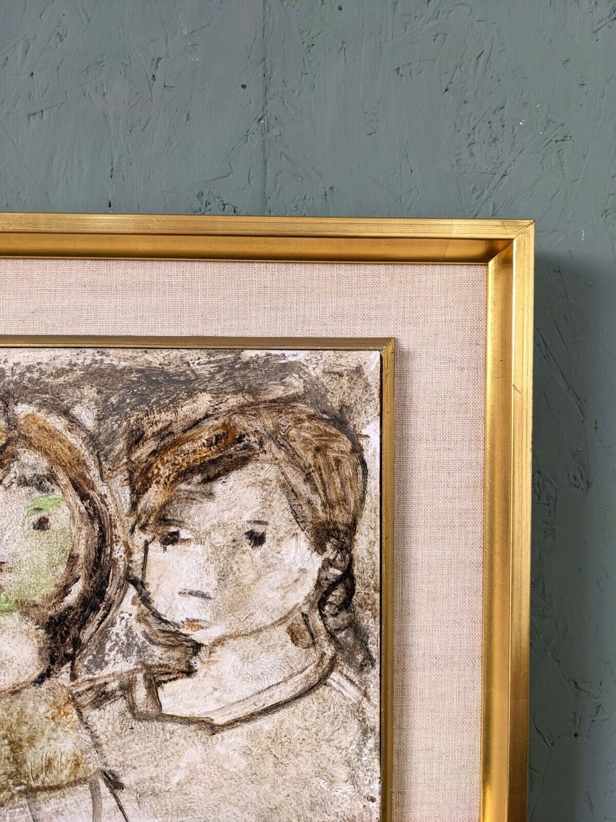 photo vinterior Mid Century Modern Swedish Framed Figurative Oil Painting, 'The Children'