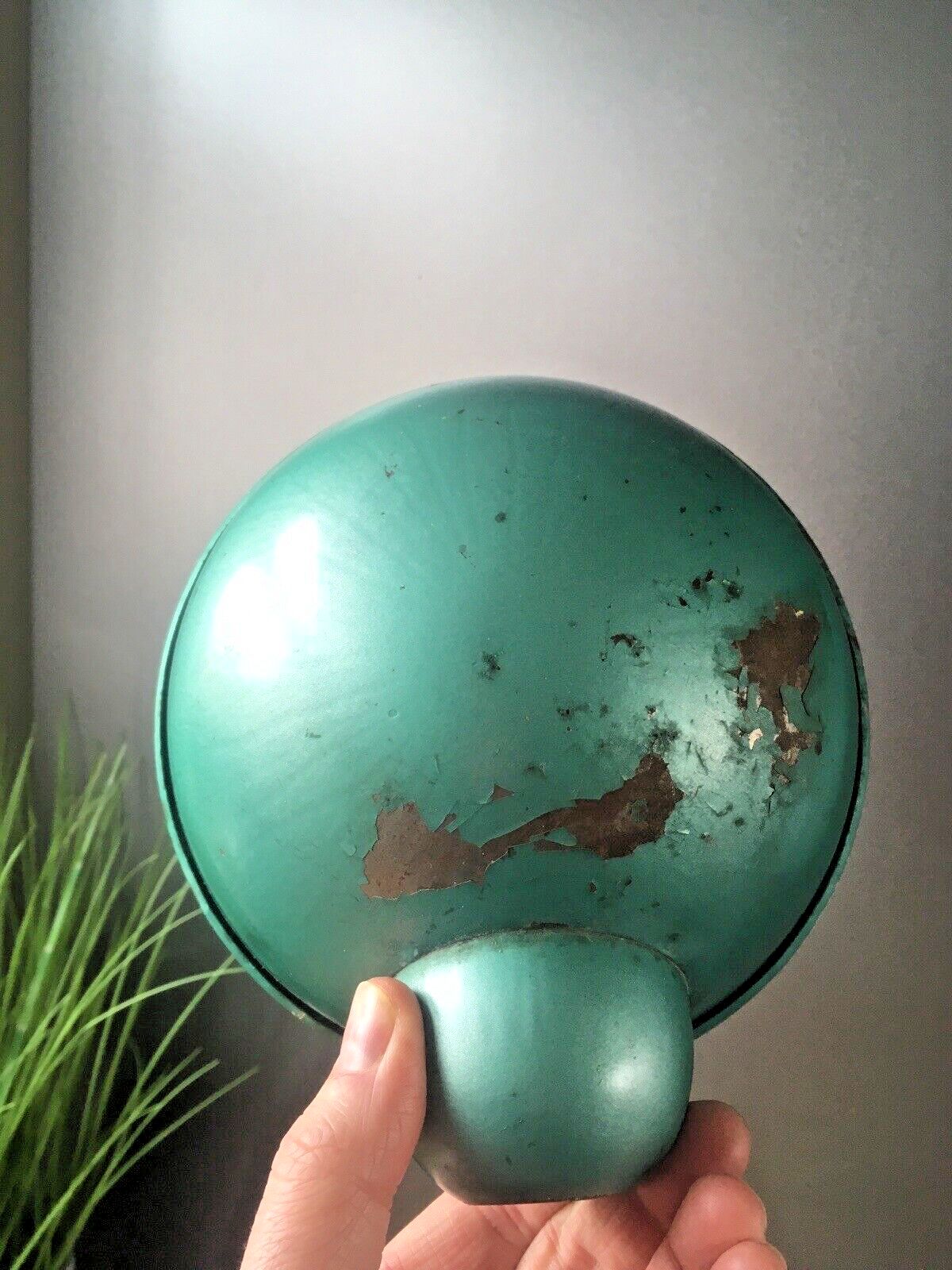 photo for sale Antique Art Deco 30s Teal Green Supreme Industrial Gooseneck Scalloped Desk Lamp”