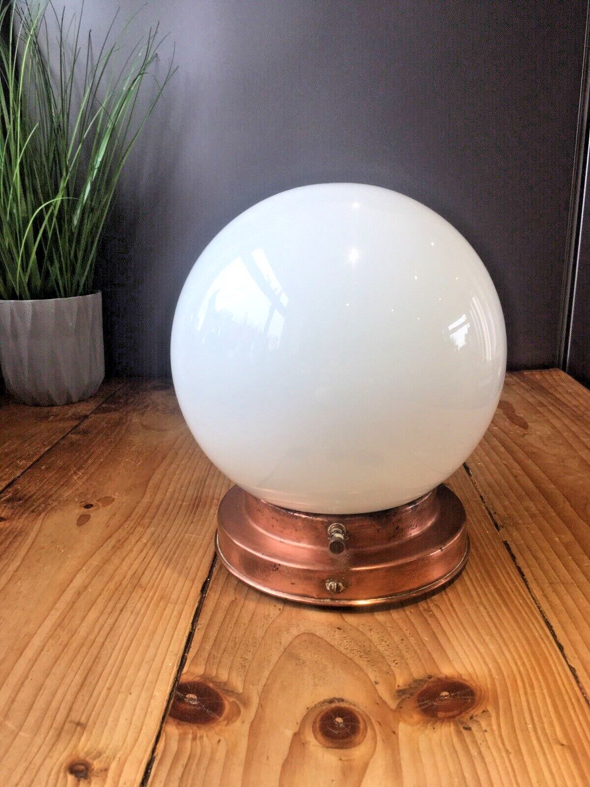 photo for sale Art Deco Opaline Glass Globe Lamp Shade & Copper Gallery Ceiling Light Fitting
