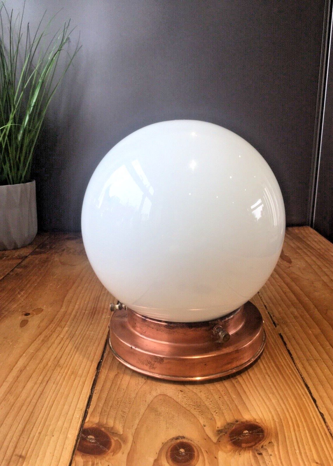 Lighting Art Deco Opaline Glass Globe Lamp Shade & Copper Gallery Ceiling Light Fitting photo