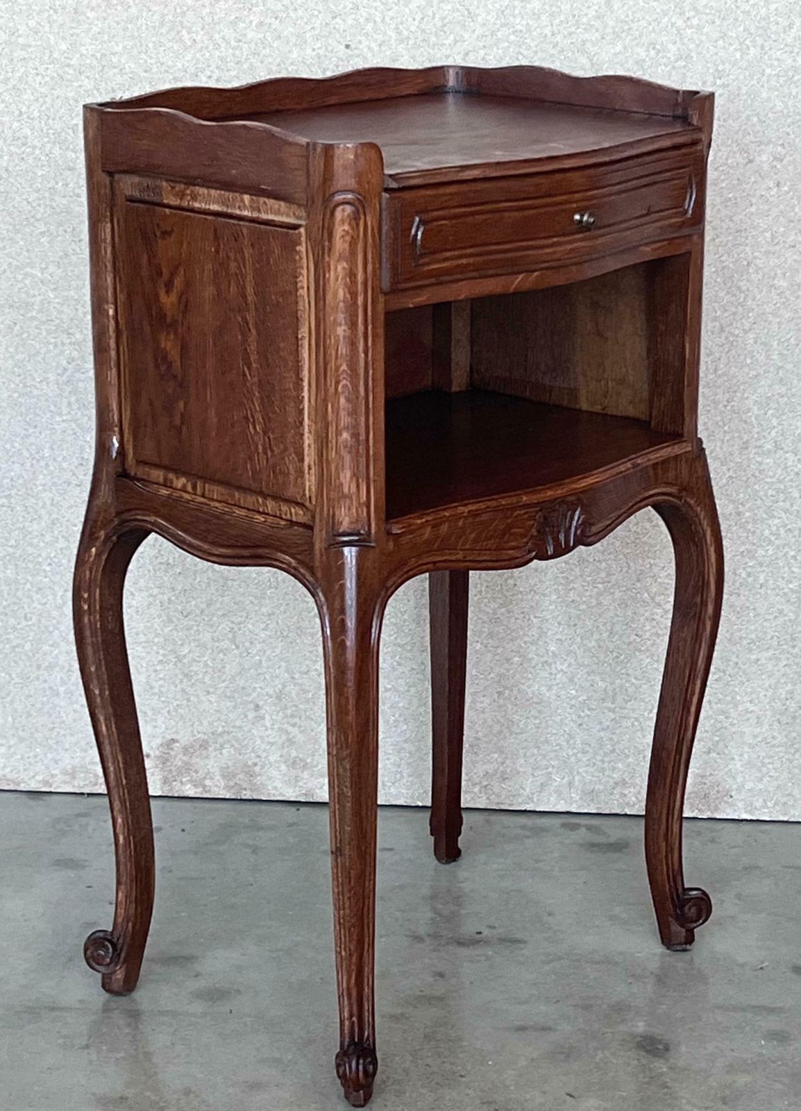 20th Pair Of Walnut Nightstands Tables With Drawer And Open Shelf photo Furniture
