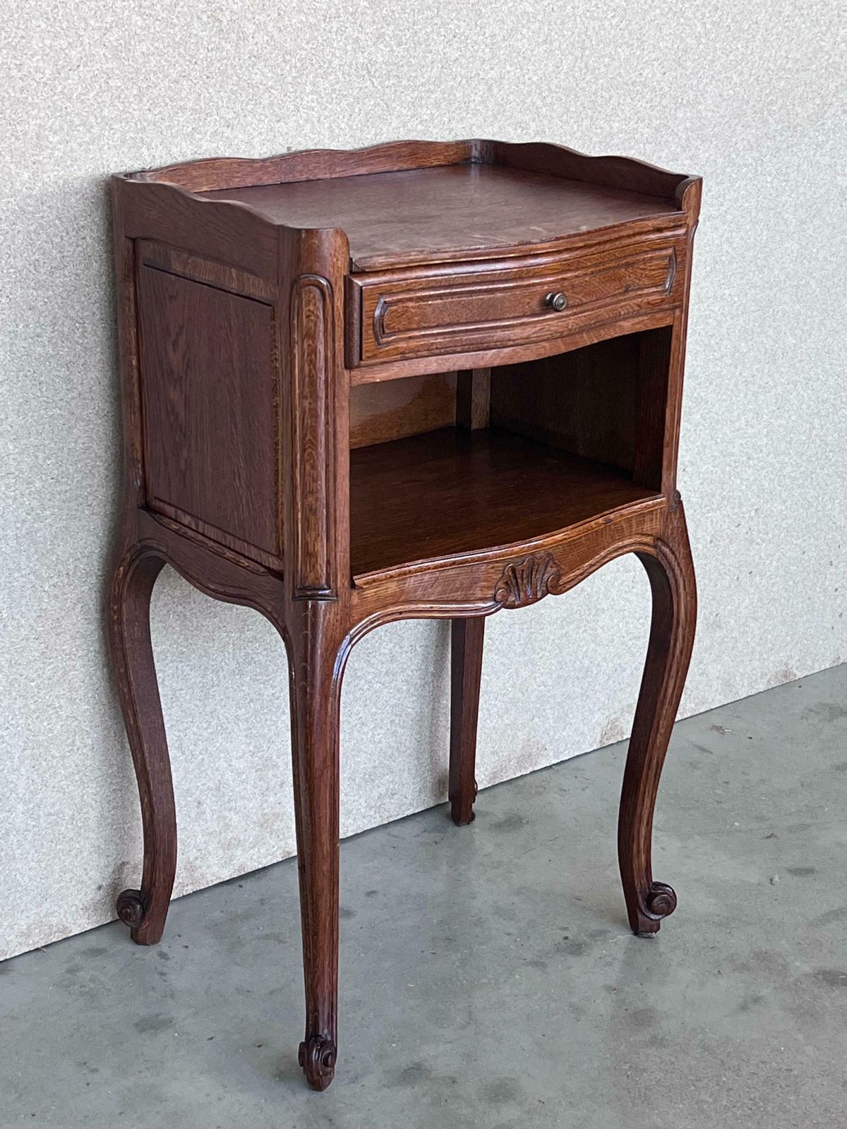 20th Pair Of Walnut Nightstands Tables With Drawer And Open Shelf photo 2566.0