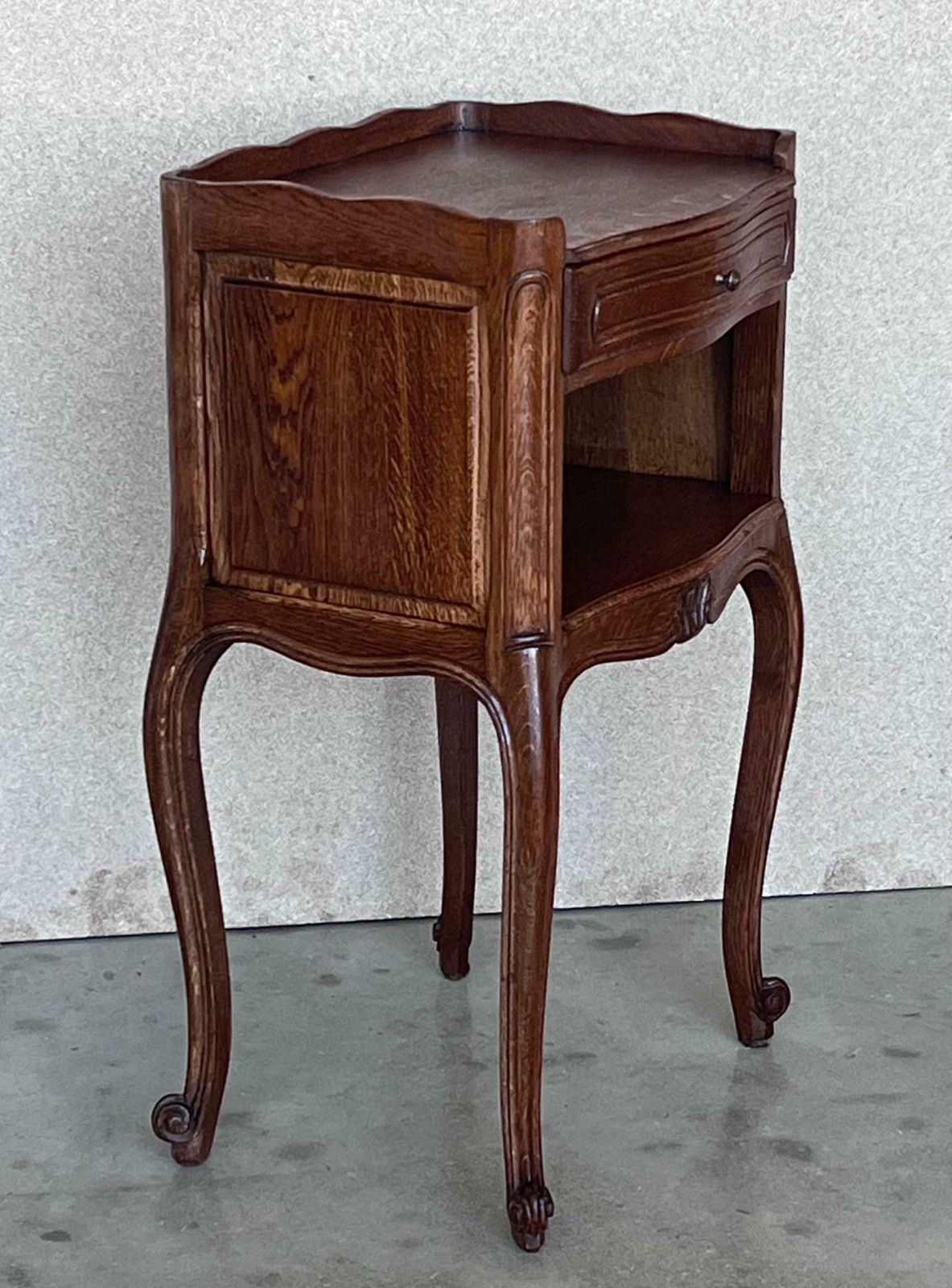 20th Pair Of Walnut Nightstands Tables With Drawer And Open Shelf photo vinterior