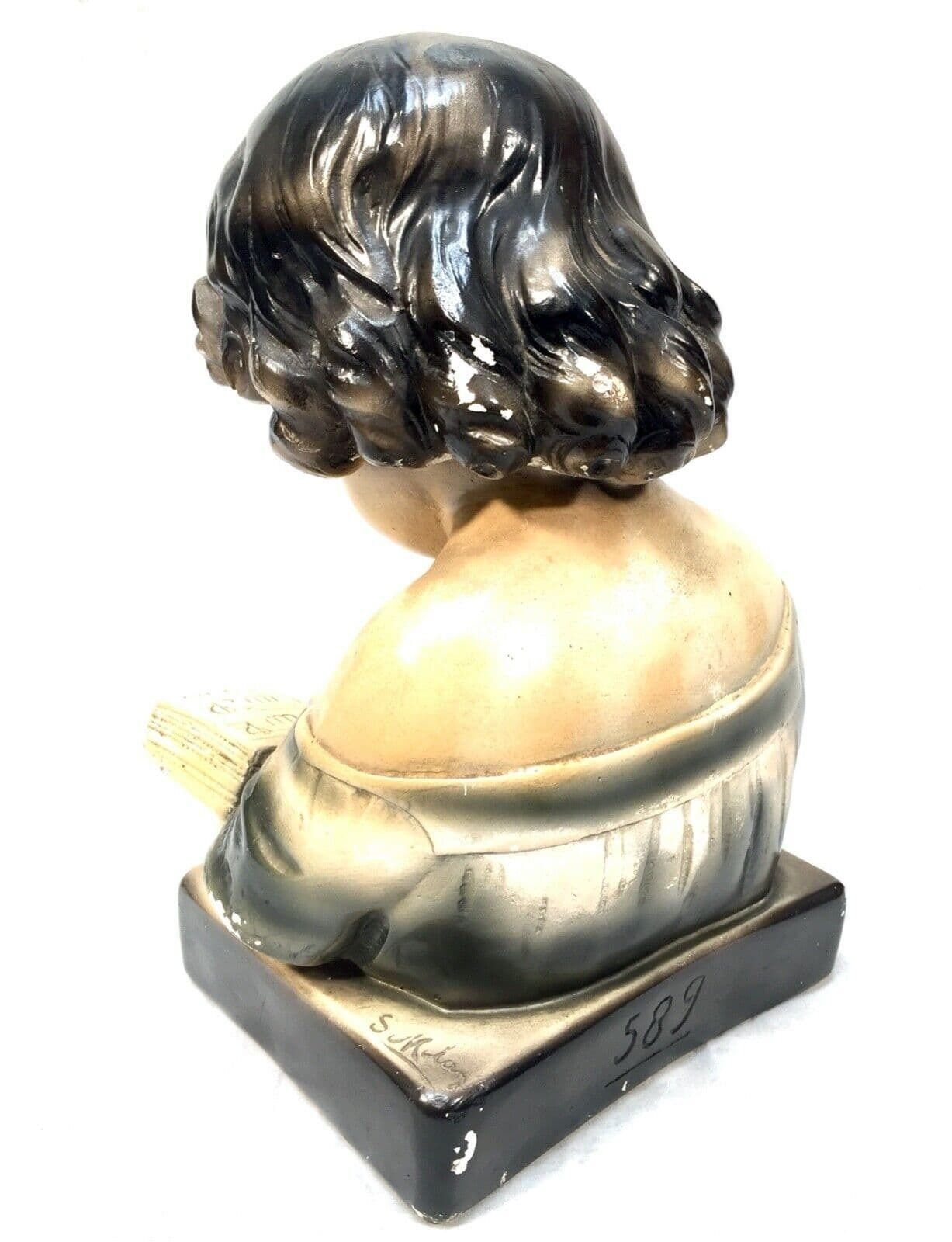 photo furniture Antique Art Deco French Young Girl Plaster Portrait Bust C.1930 Hand Painted