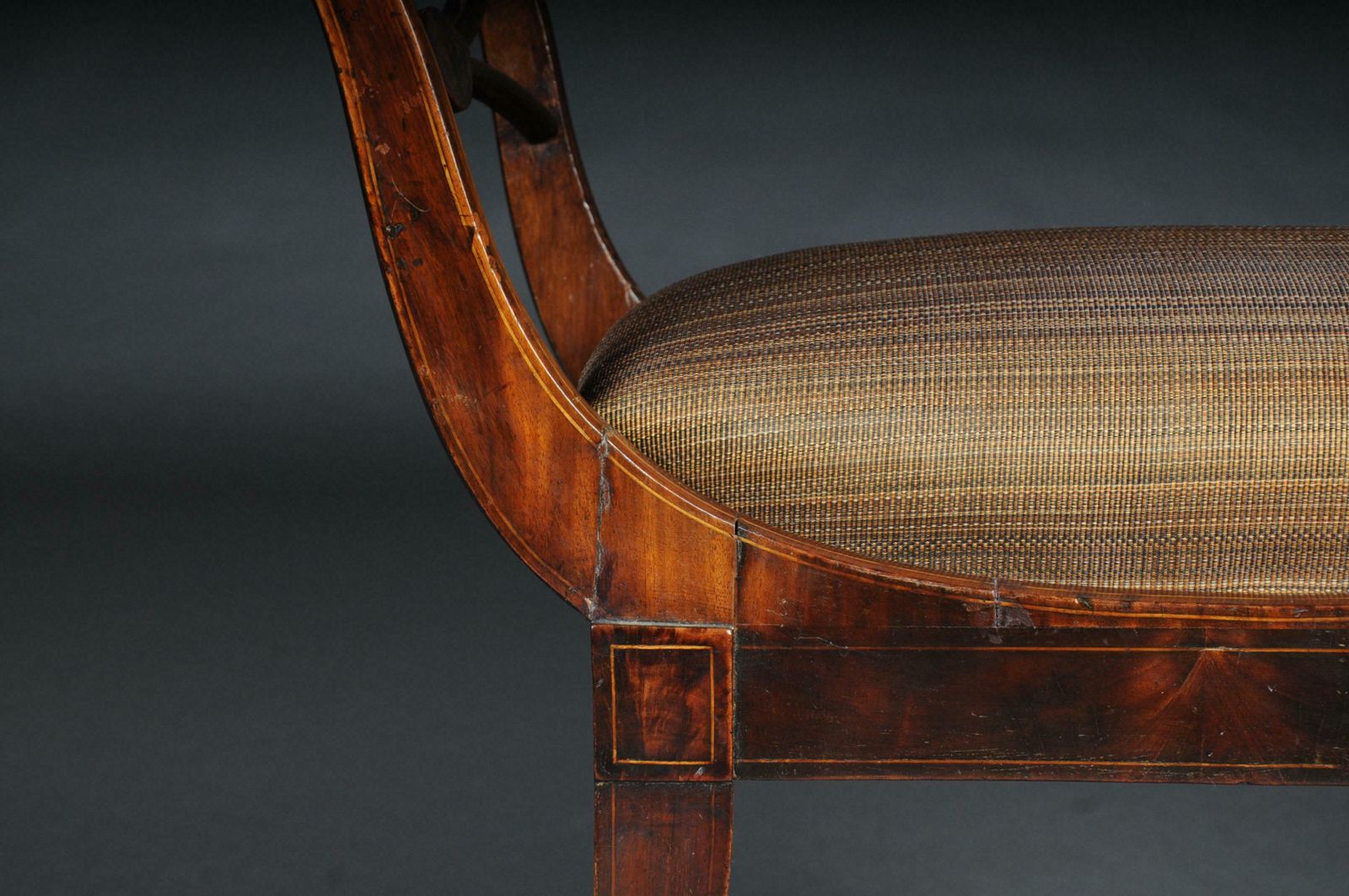 photo furniture Antique Biedermeier Empire Gondola / Stool, Circa 1820, Horsehair