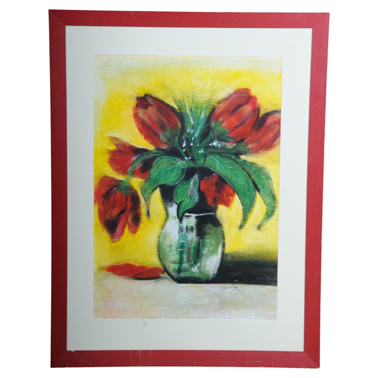 20th Century Tulips Still Life "Ephemeral Beauty) Pastel On Paper, Signed Ugur