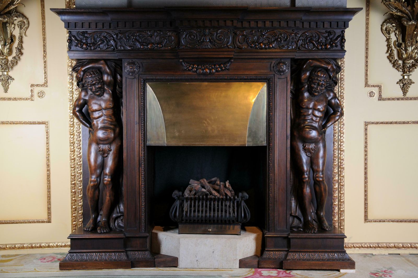 Monumental Figures Fireplace Neo Renaissance 19th Century Walnut photo for sale