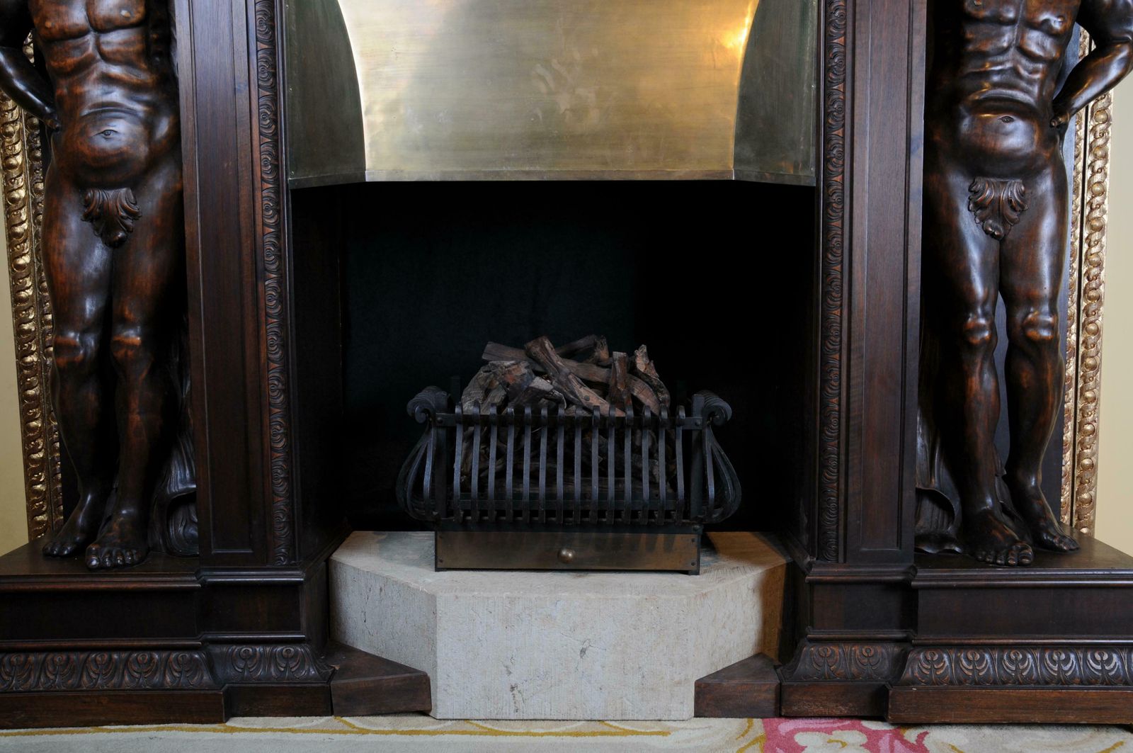 photo vintage Monumental Figures Fireplace Neo Renaissance 19th Century Walnut
