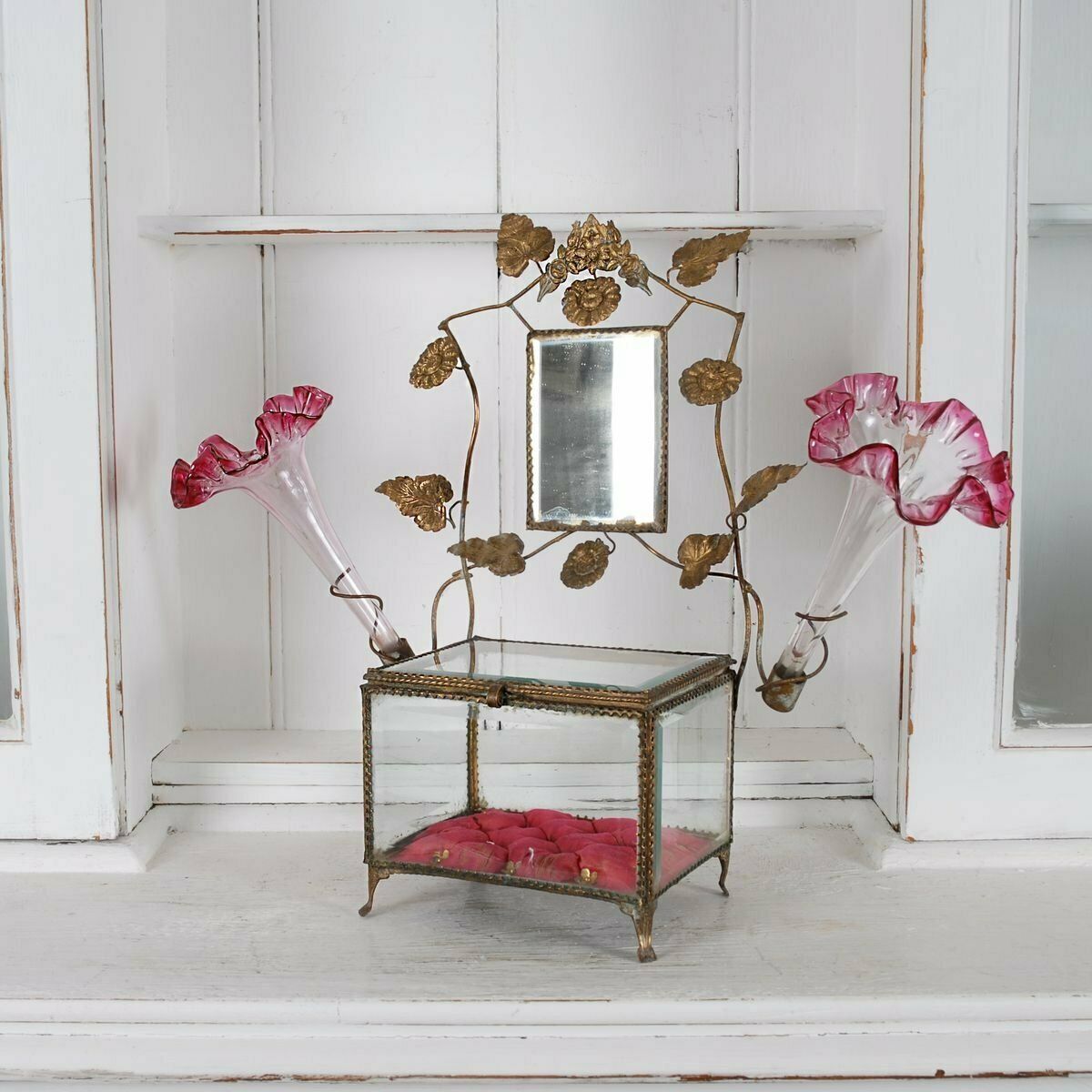 Napoleon III French Bridal Bevelled Glass Jewelry Box photo Home Decor