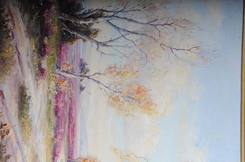 Oil Painting Idyllic Autumn Landscape Signed, 20th Century photo vinterior