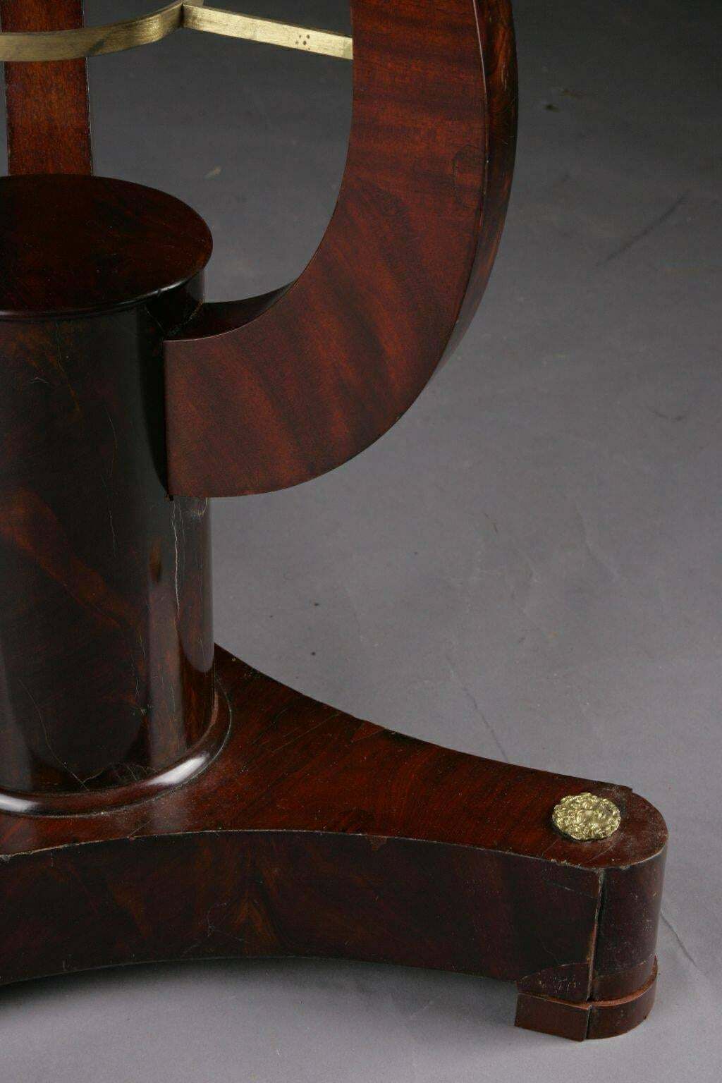 photo furniture 19th Century Empire France Lyra Shaped Curly Legs Side Tables, Circa 1815