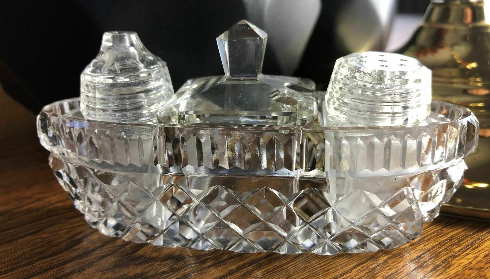 Small Art Deco Cut Glass Boat Shaped Cruet Set photo furniture