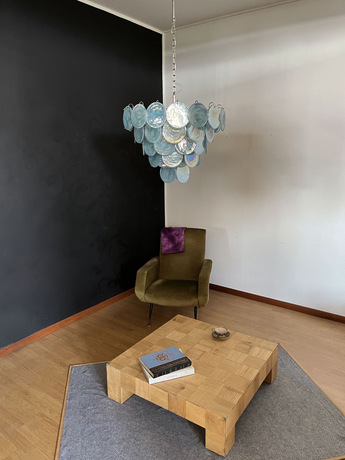 photo furniture High Quality Murano Chandelier Space Age   57 Blue Albaster Iridescent Glasses
