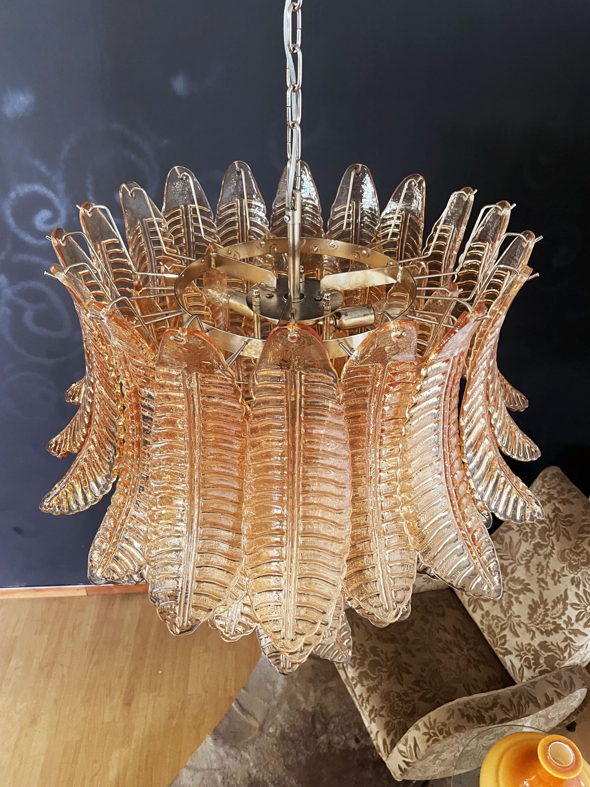 Huge Italian Murano Six Tier Amber Felci Glass Chandelier photo furniture