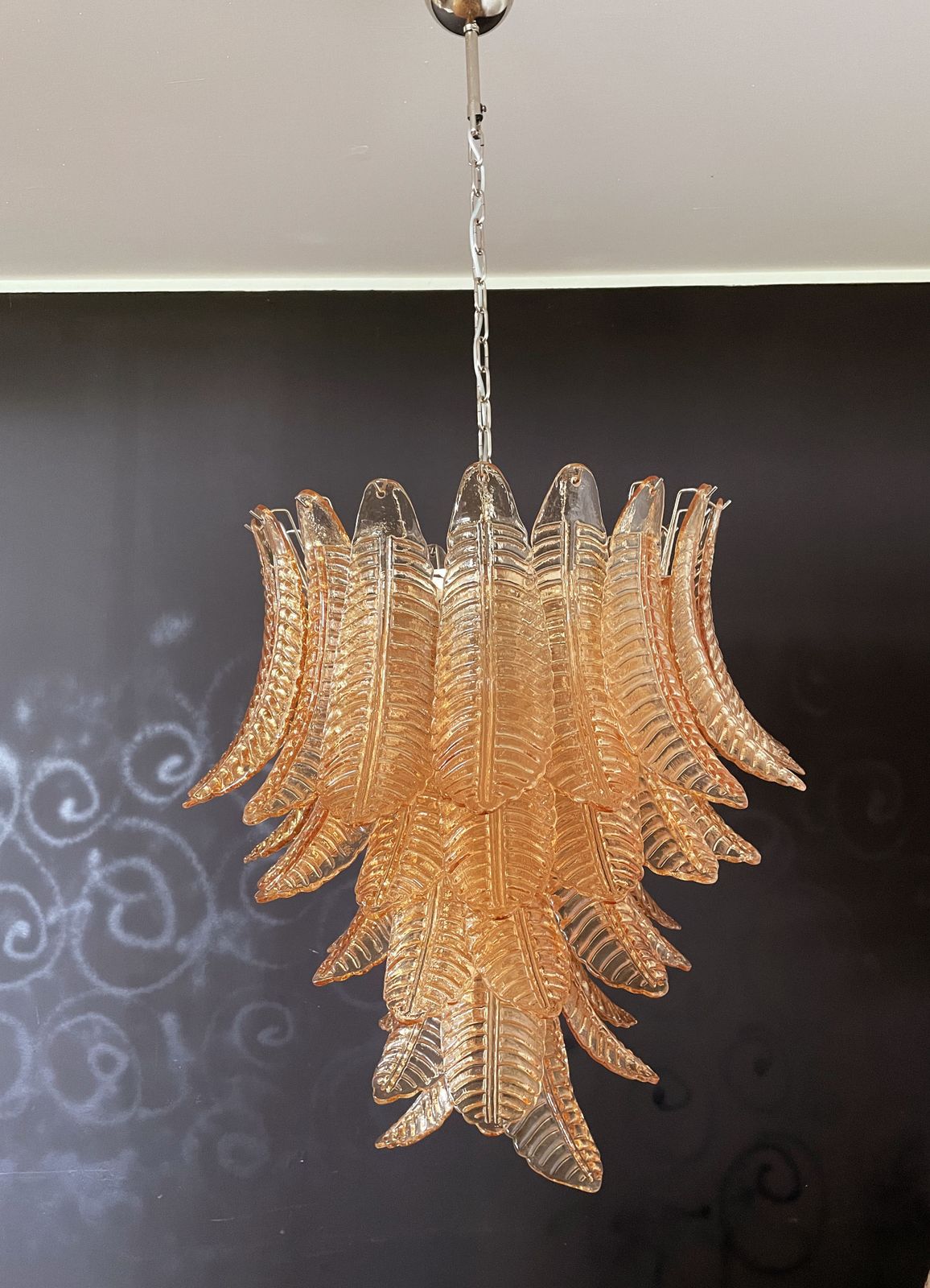 photo vintage Huge Italian Murano Six Tier Amber Felci Glass Chandelier