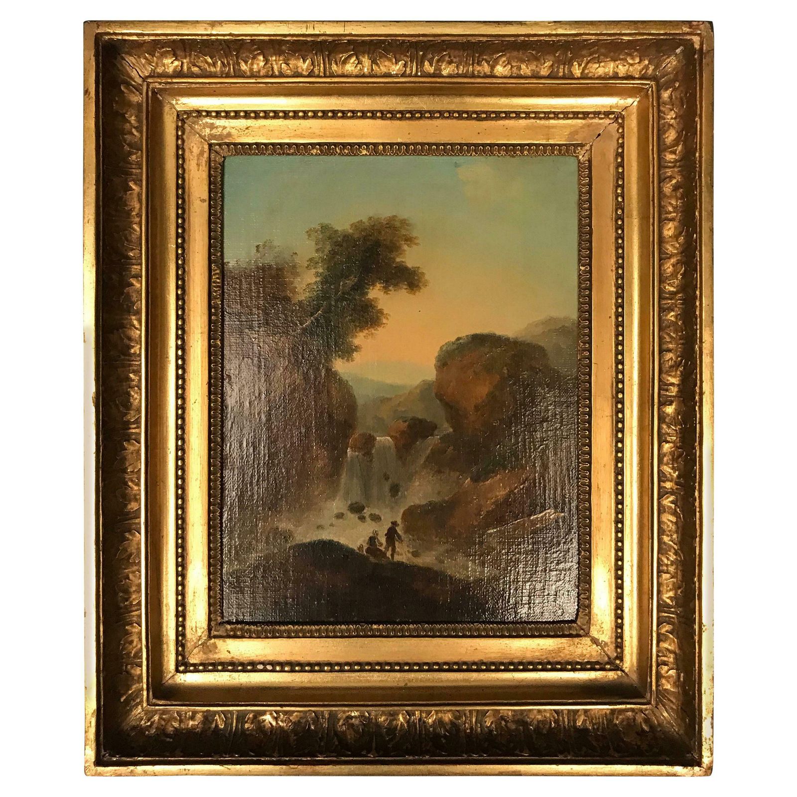Oil Painting Waterfall In The Roman Mountains, 18th Century