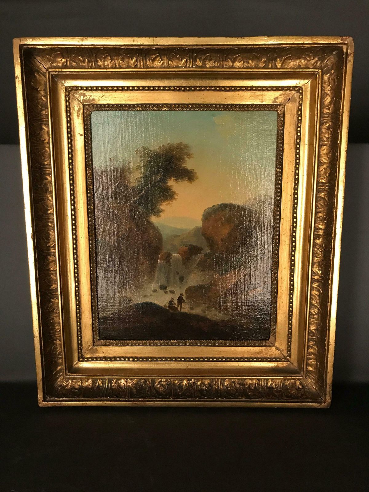 Oil Painting Waterfall In The Roman Mountains, 18th Century photo for sale