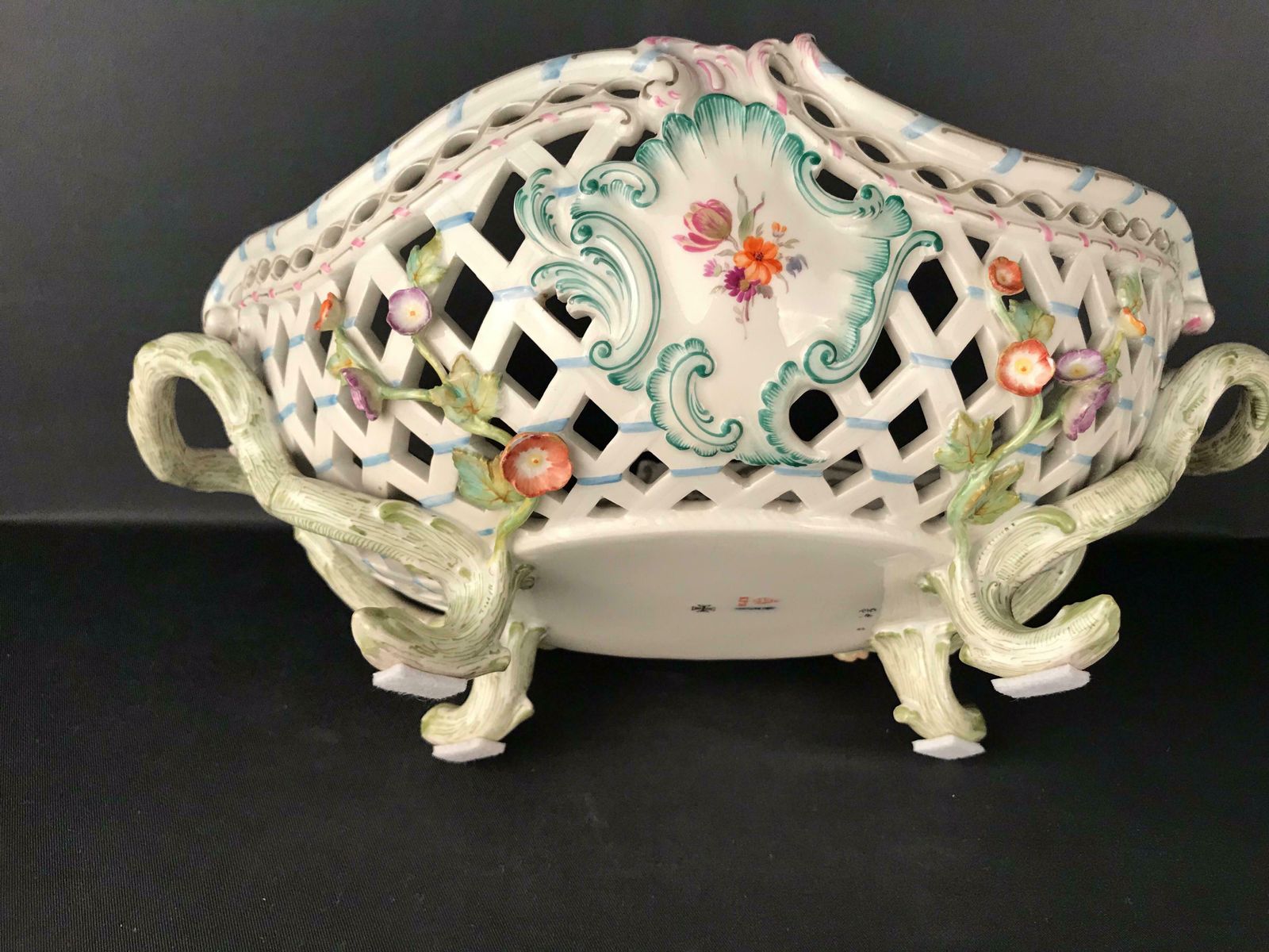 Home Decor Kpm Berlin Porcelain Fruit Basket Bowl Meissen Hand Painted Flowers photo